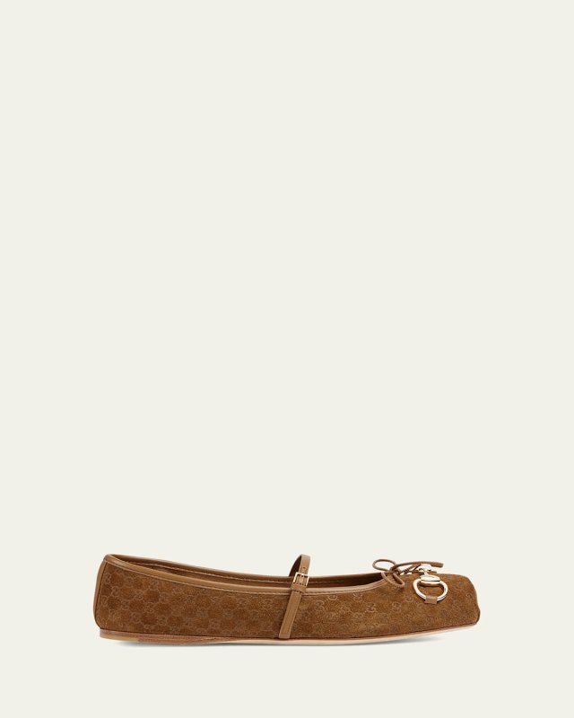 GG Suede Horsebit Mary Jane Ballerina Flats